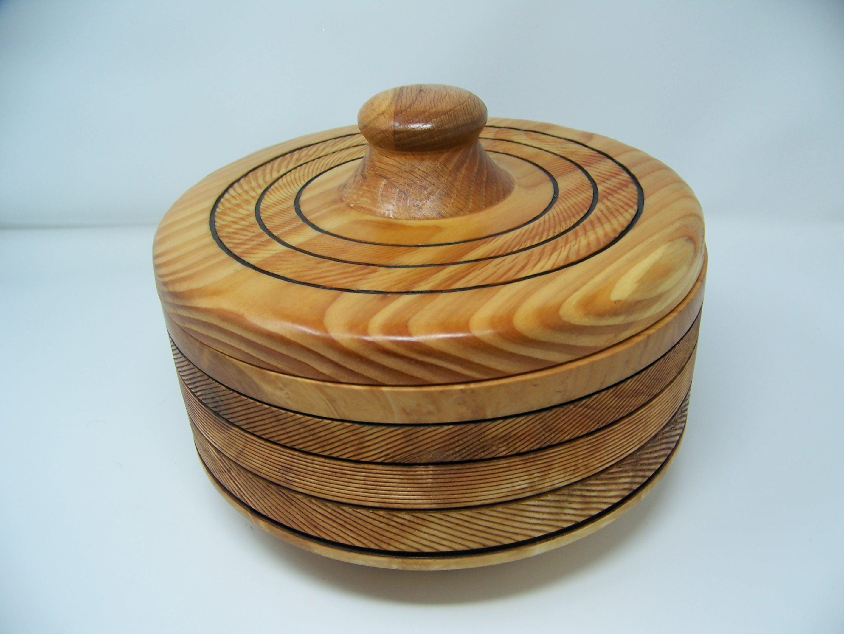 Maple and Douglas Fir Large Covered Bowl with lid and divided separators to divide the bowl.
