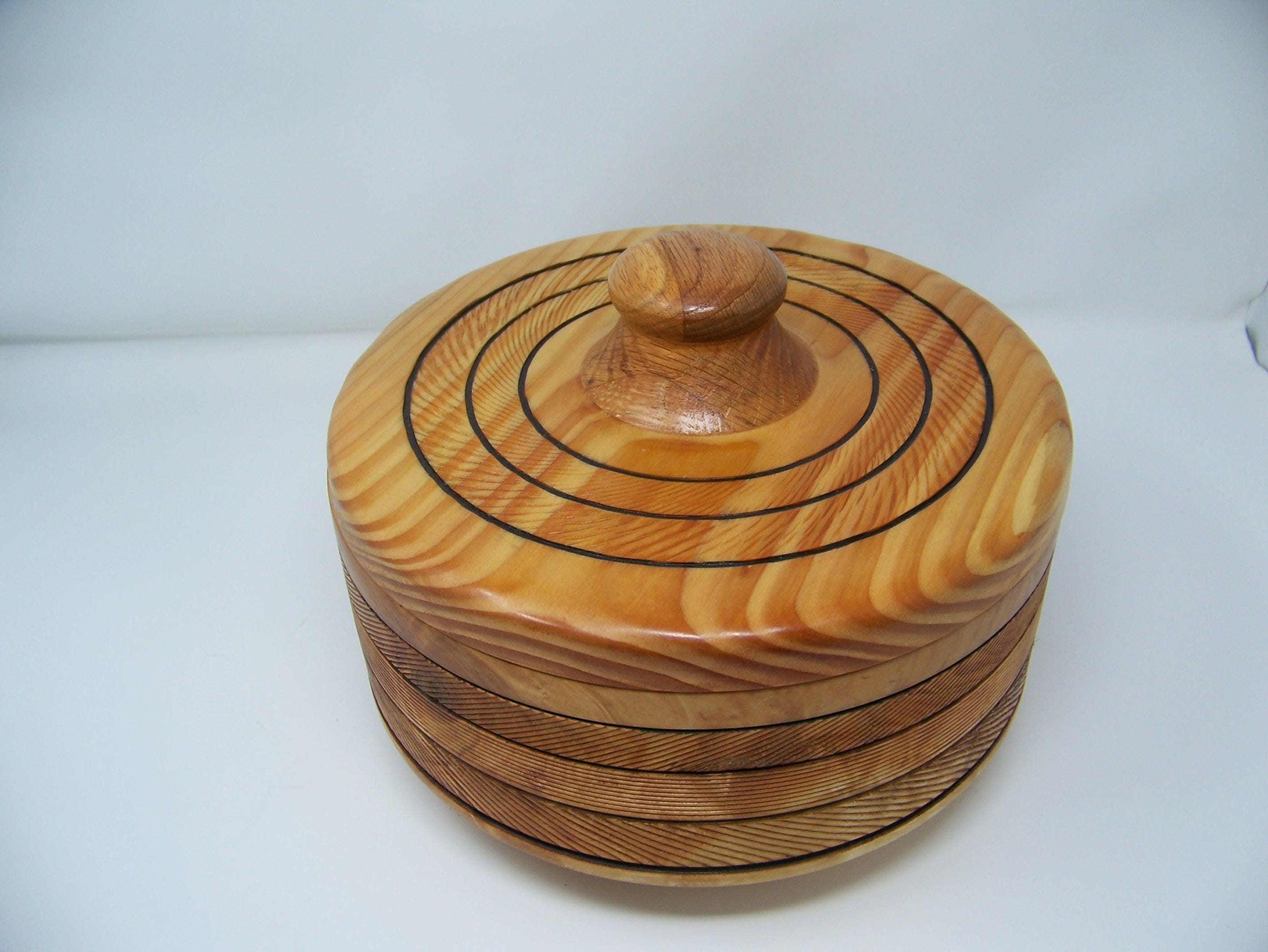 Maple and Douglas Fir Large Covered Bowl with lid and divided separators to divide the bowl.