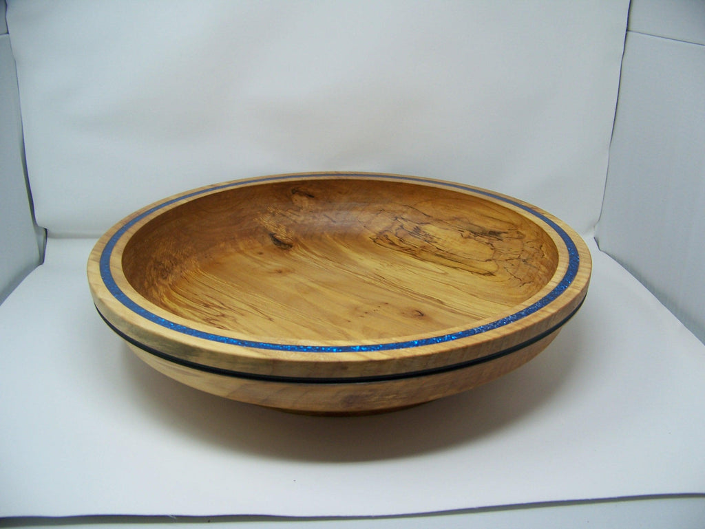 Maple - Very Large Maple Bowl - Lathe Turned - Inlaid Glitter/epoxy rim.