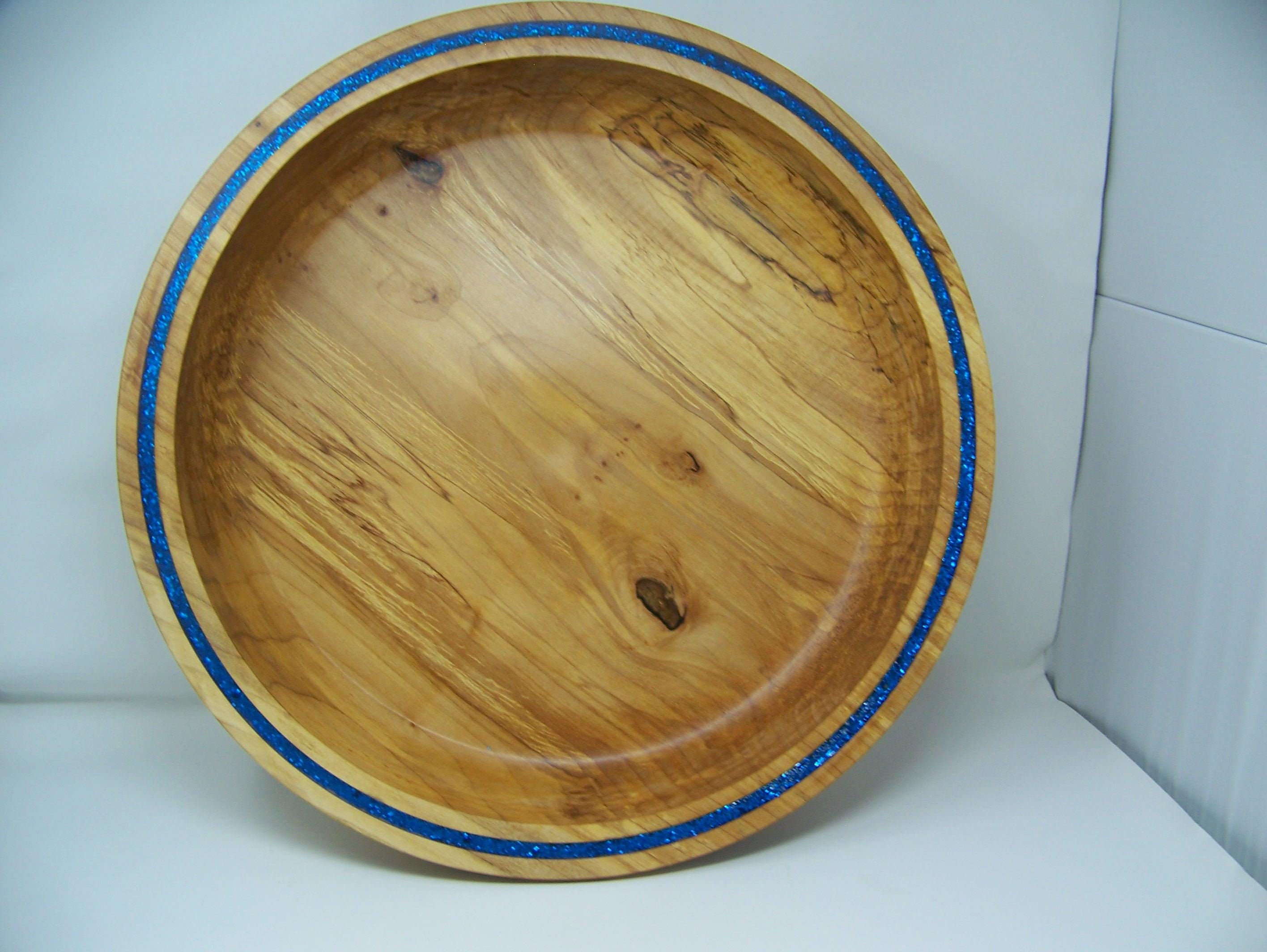 Maple - Very Large Maple Bowl - Lathe Turned - Inlaid Glitter/epoxy rim.