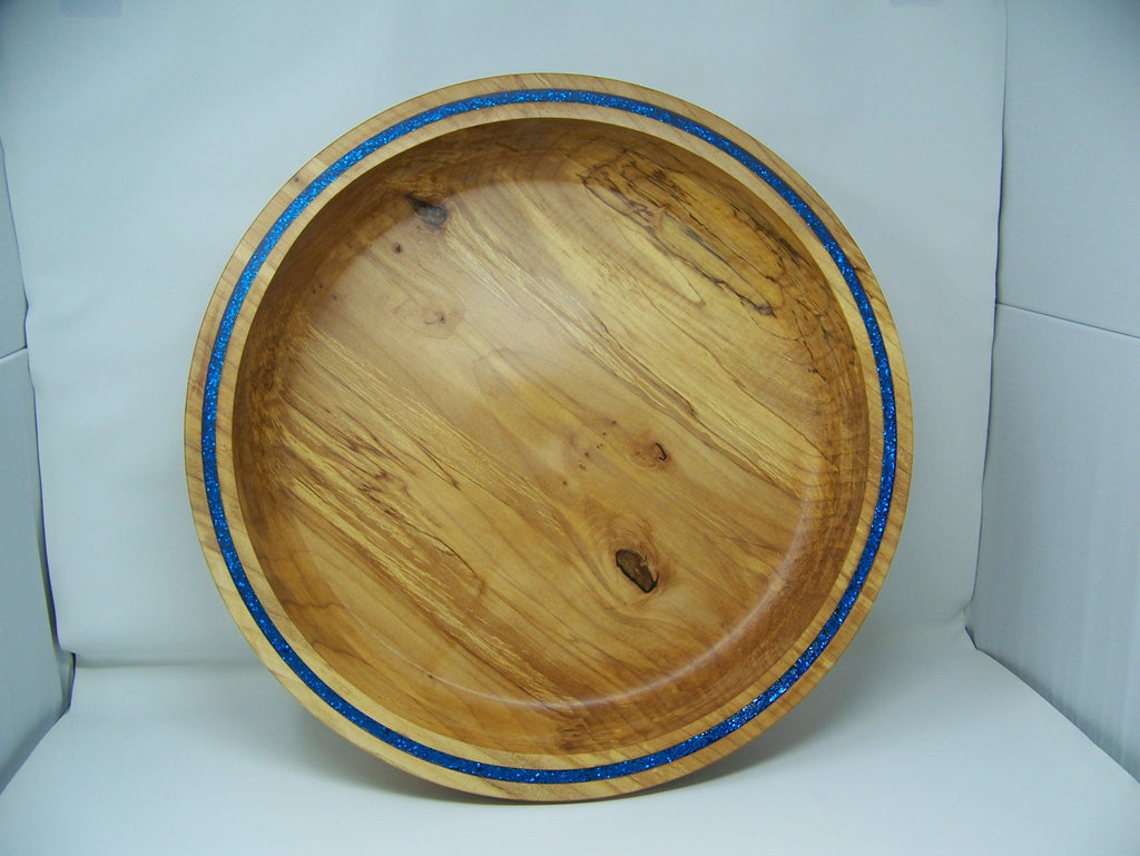 Maple - Very Large Maple Bowl - Lathe Turned - Inlaid Glitter/epoxy rim.