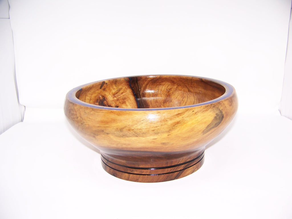 Black Walnut Large Bowl - Epoxy/blue glitter inlaid rim.