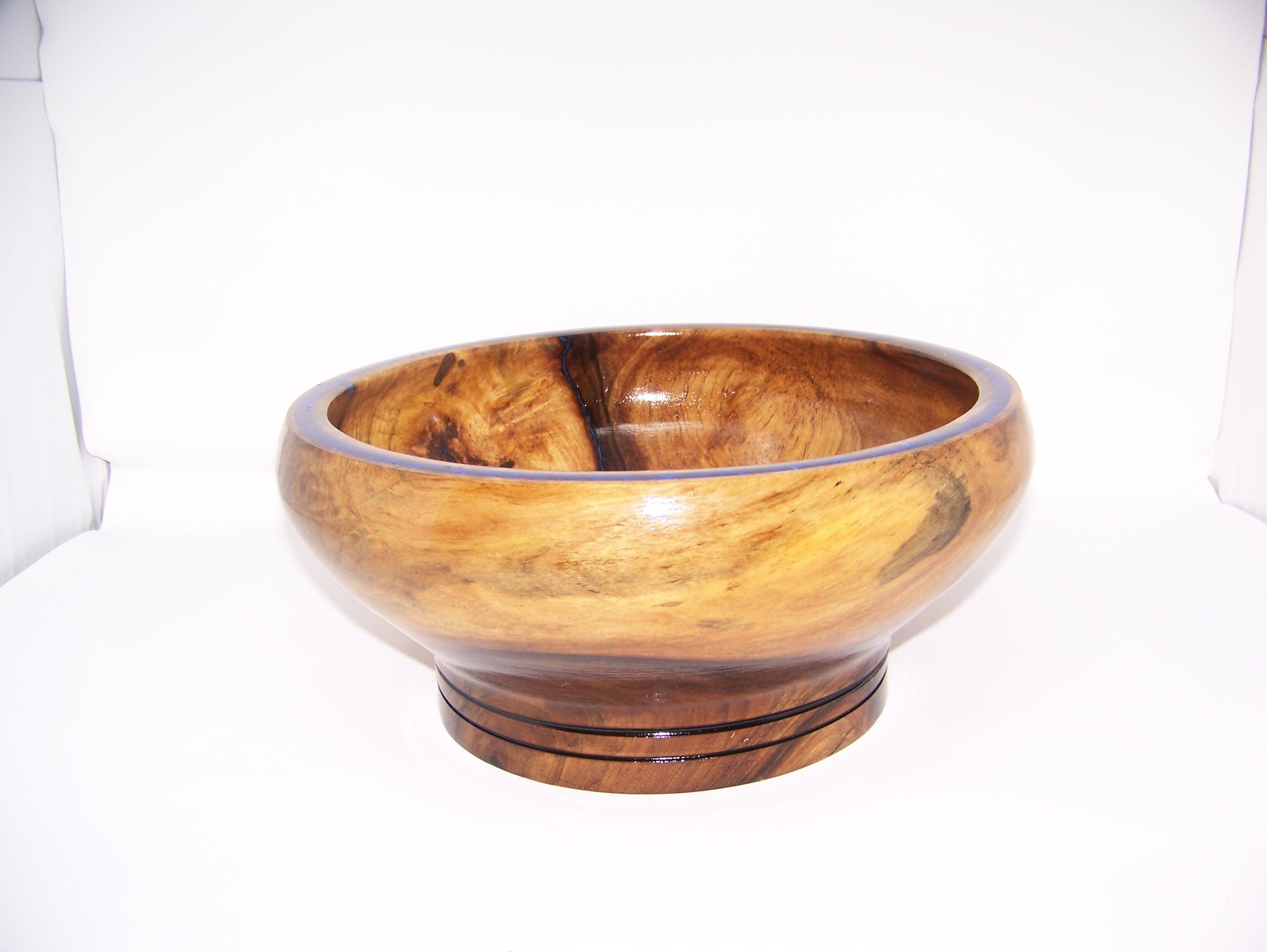 Black Walnut Large Bowl - Epoxy/blue glitter inlaid rim.