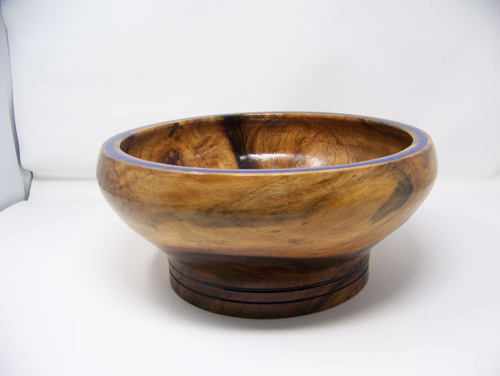 Black Walnut Large Bowl - Epoxy/blue glitter inlaid rim.