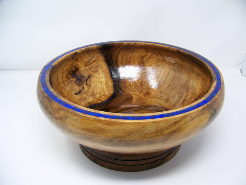 Black Walnut Large Bowl - Epoxy/blue glitter inlaid rim.