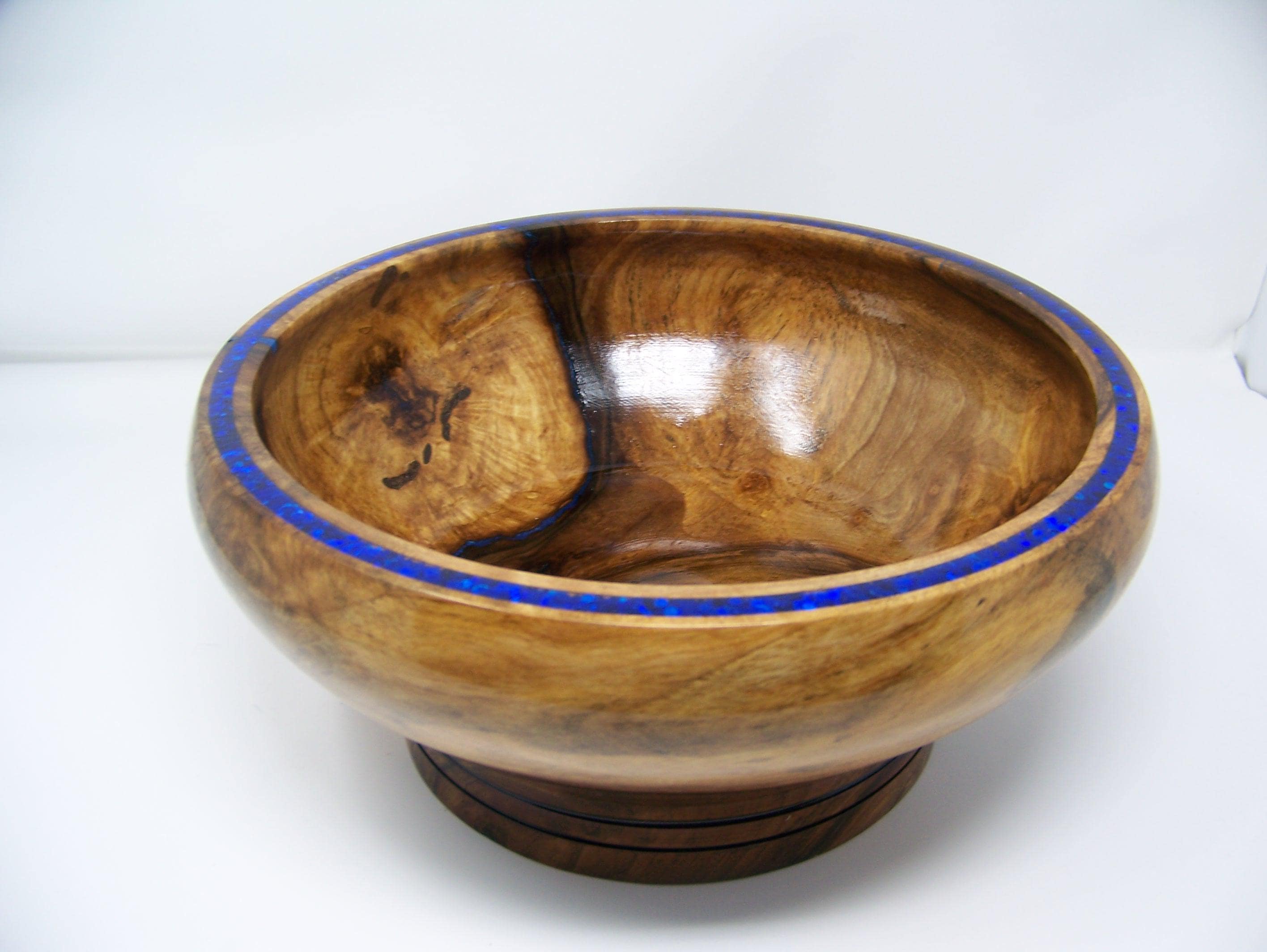 Black Walnut Large Bowl - Epoxy/blue glitter inlaid rim.