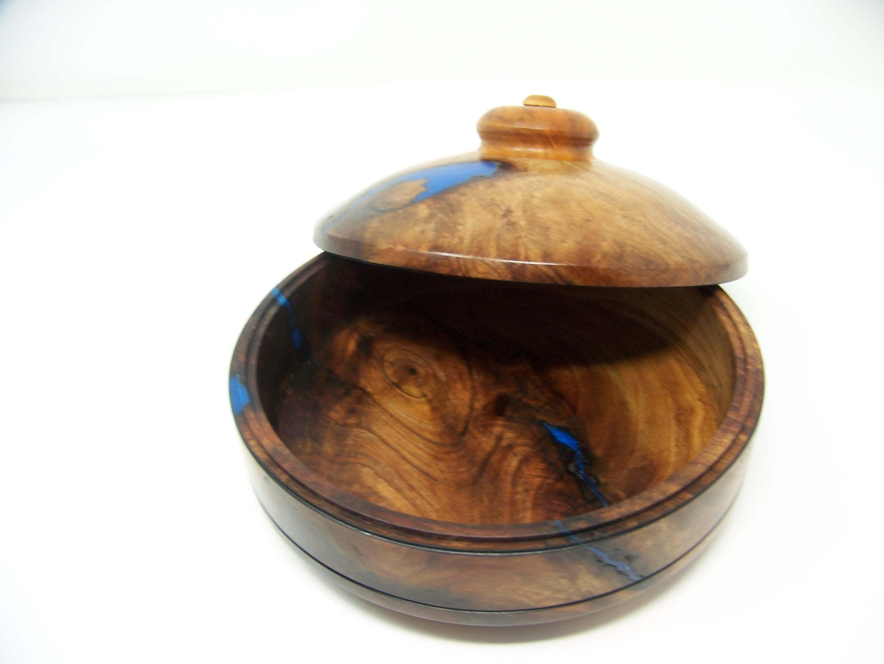 Walnut Covered Bowl - blue epoxy inlay