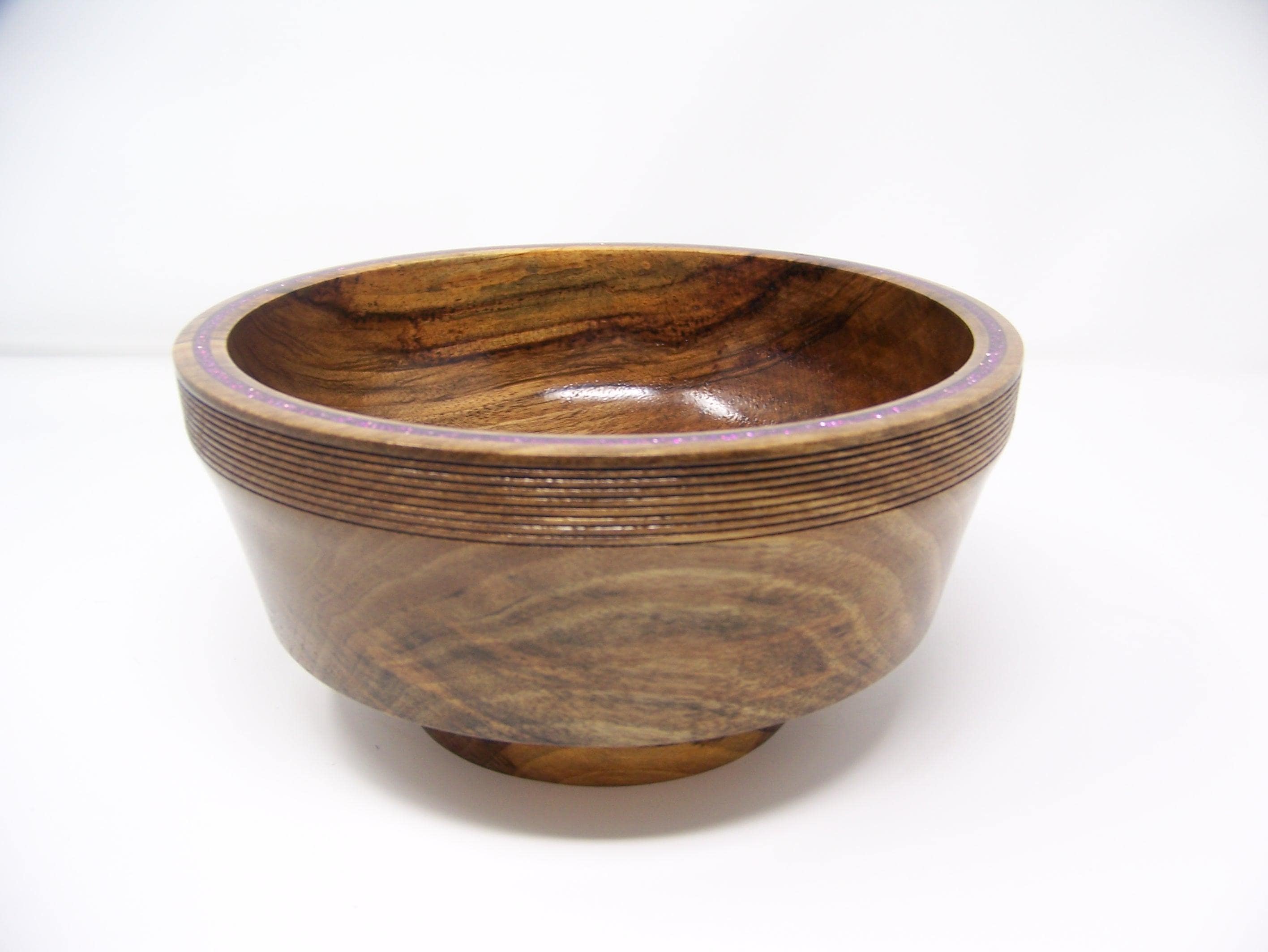 Walnut Bowl with purple epoxy inlaid rim