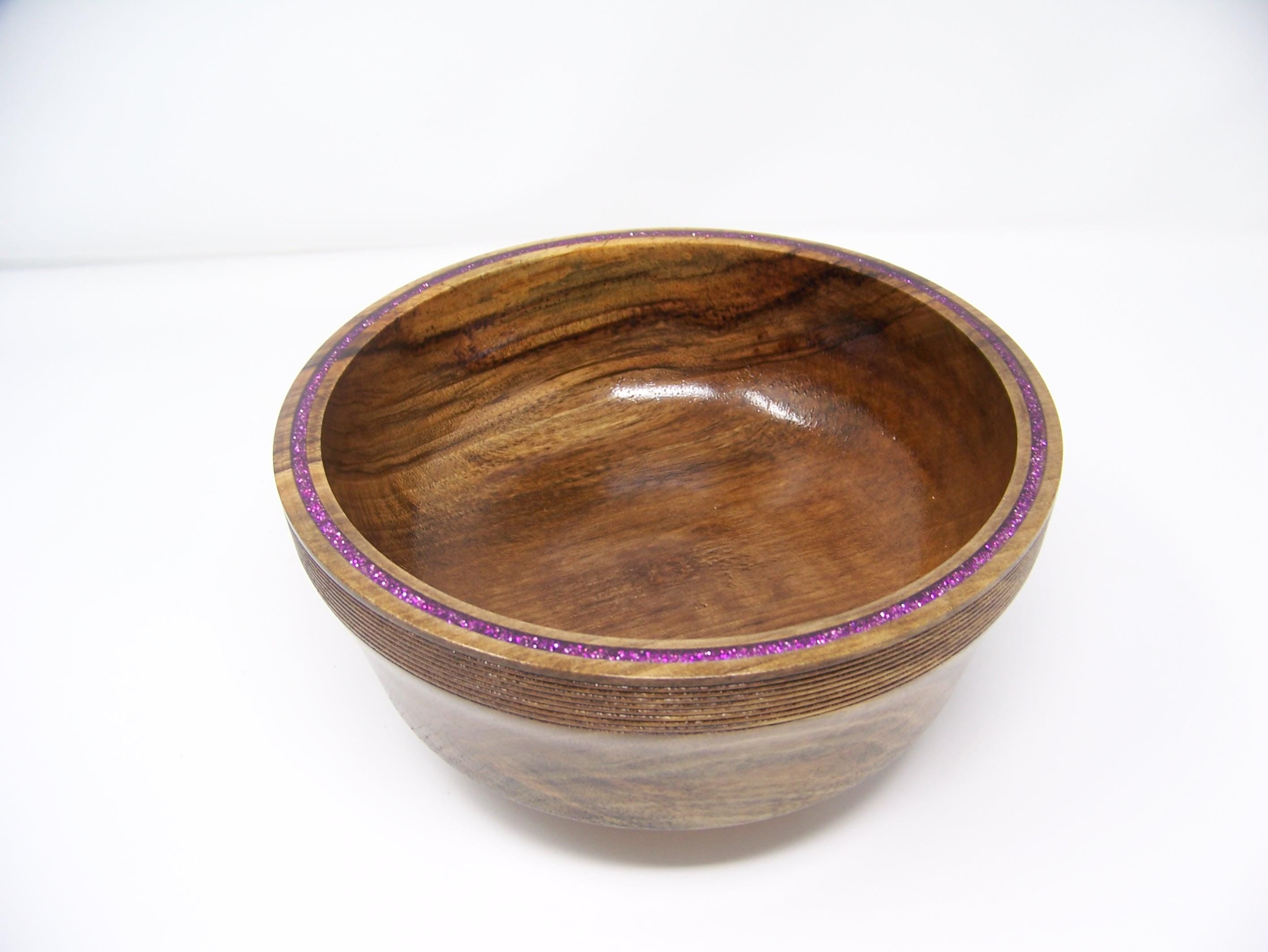 Walnut Bowl with purple epoxy inlaid rim