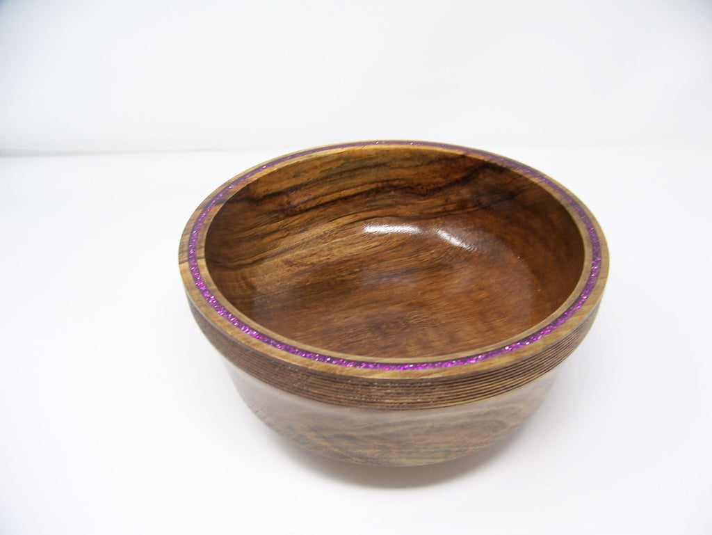 Walnut Bowl with purple epoxy inlaid rim
