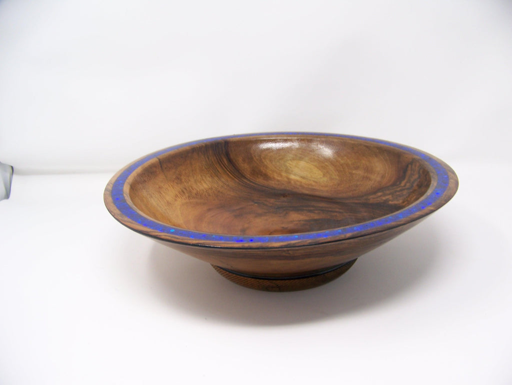 Black Walnut - Large Bowl with Blue Glitter w/Epoxy inlaid in Rim