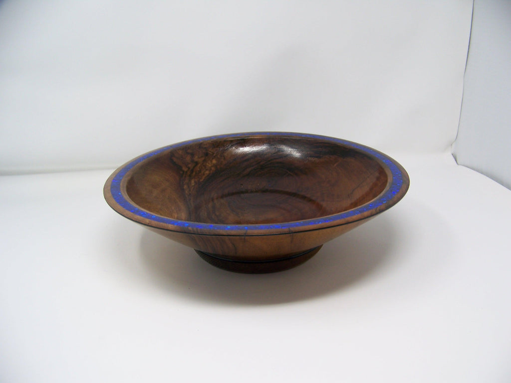 Black Walnut - Large Bowl with Blue Glitter w/Epoxy inlaid in Rim