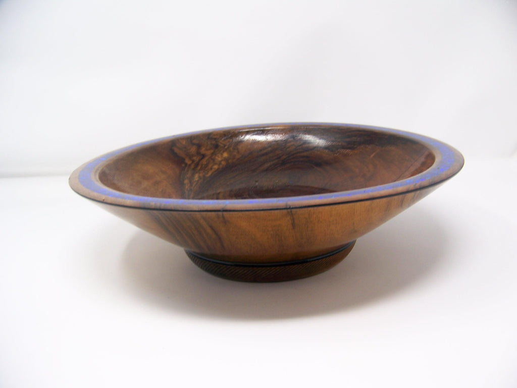 Black Walnut - Large Bowl with Blue Glitter w/Epoxy inlaid in Rim
