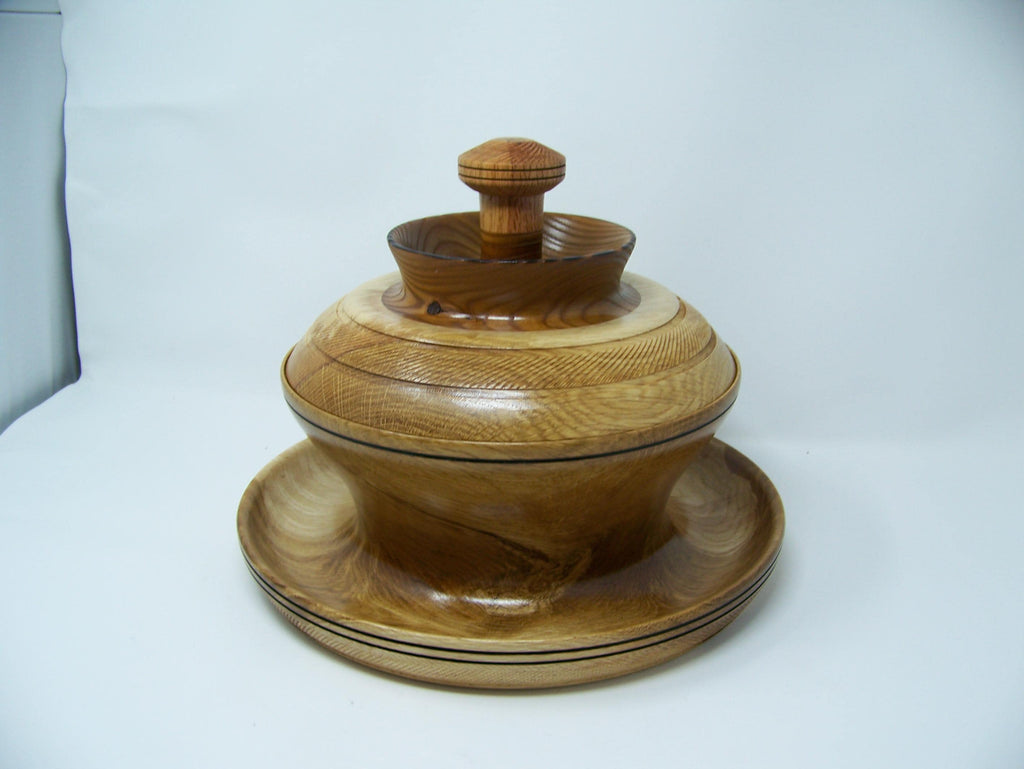 Oak and Russian Olive Ultimate Covered Bowl - Candy/Nut dish with detailing