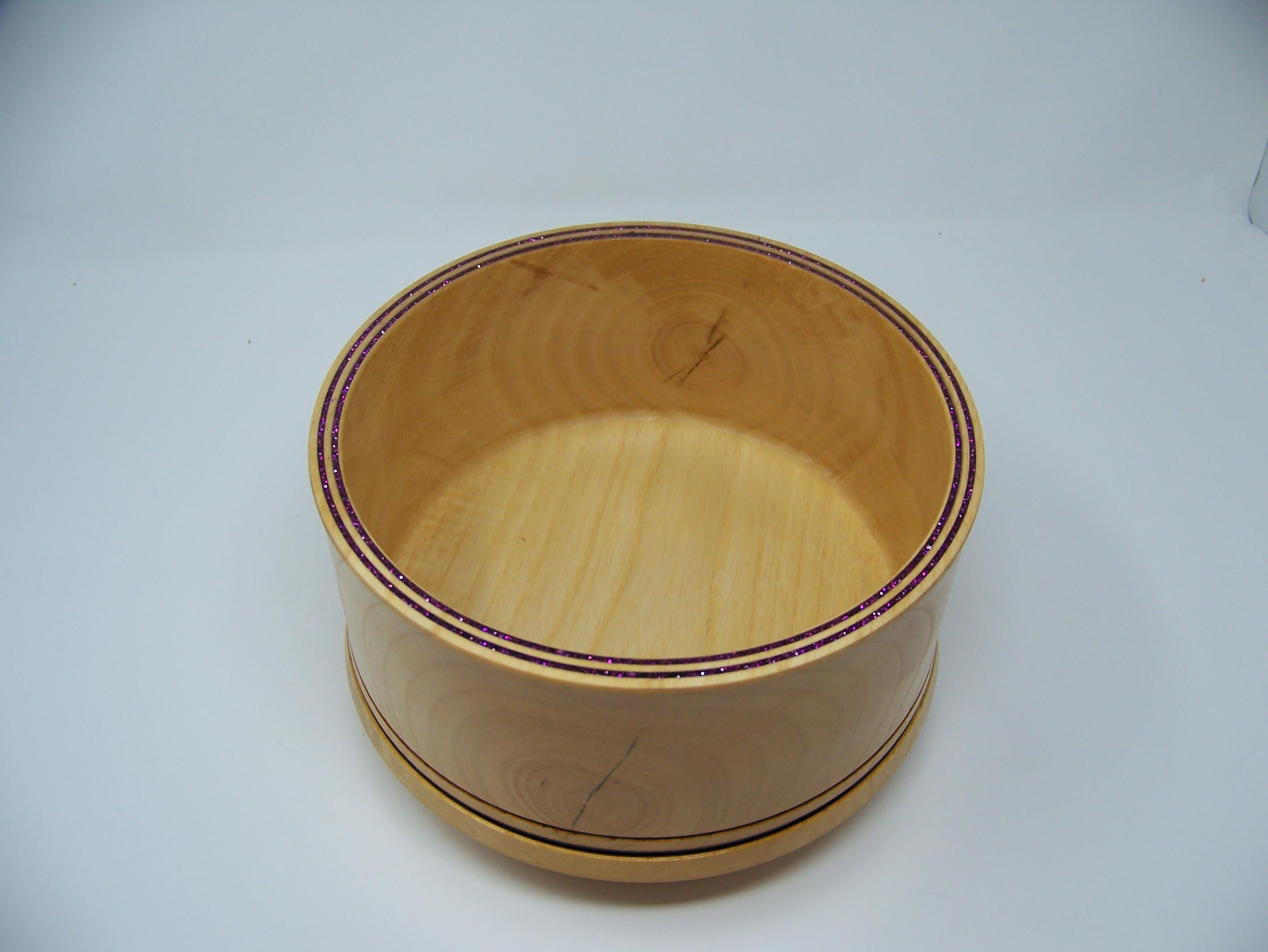 Ash Wood Bowl with detailing and Double glitter epoxy inlay.