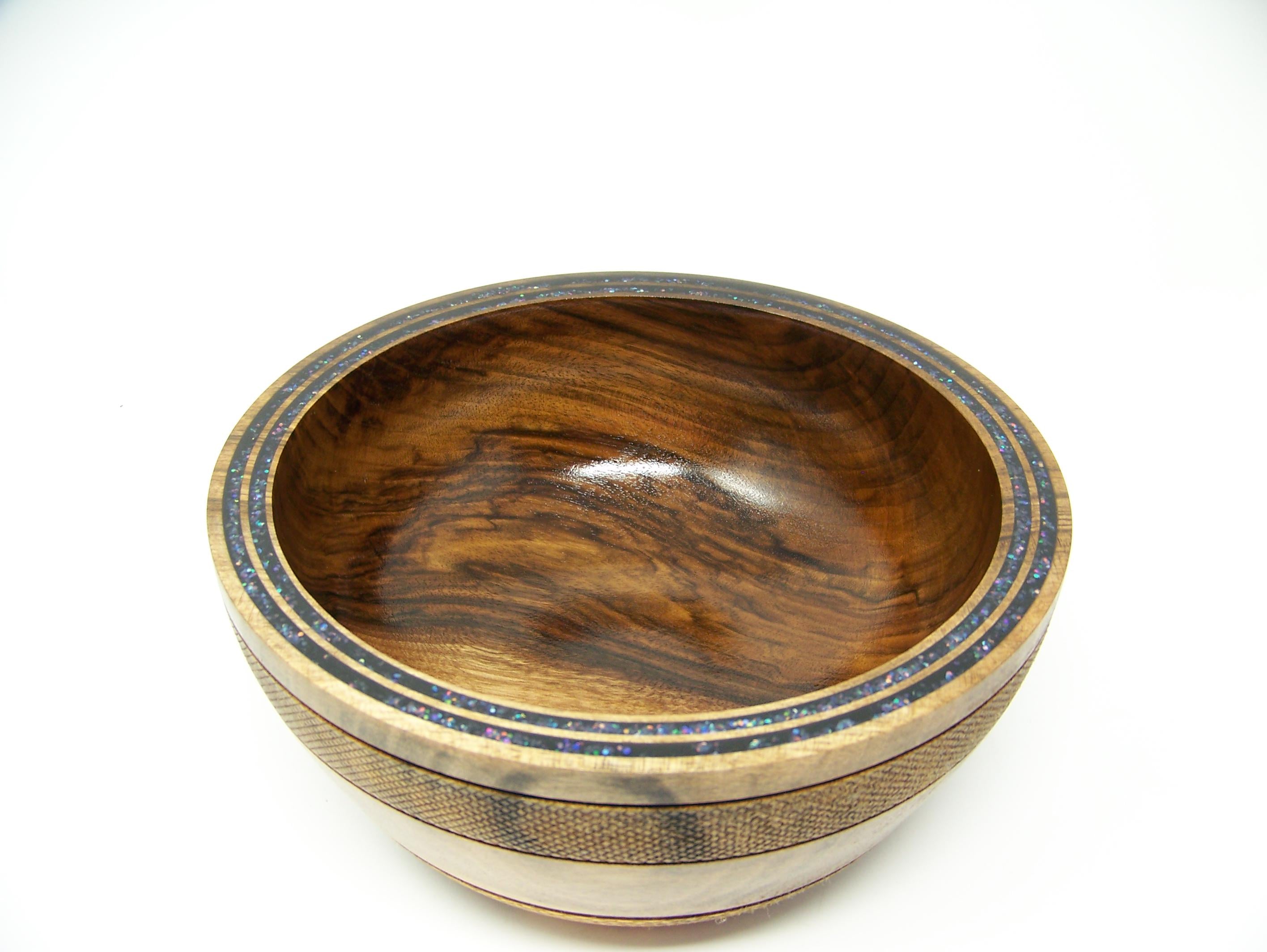 Black walnut Bowl with detailing  & double rows of epoxy glitter around rim.