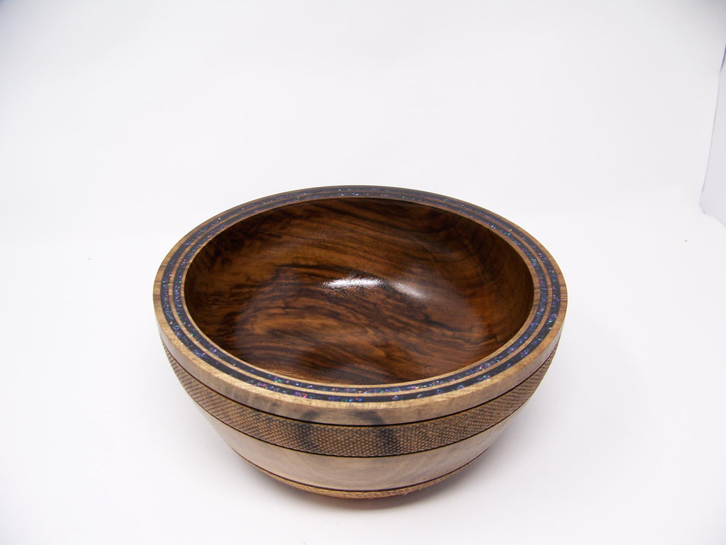 Black walnut Bowl with detailing  & double rows of epoxy glitter around rim.