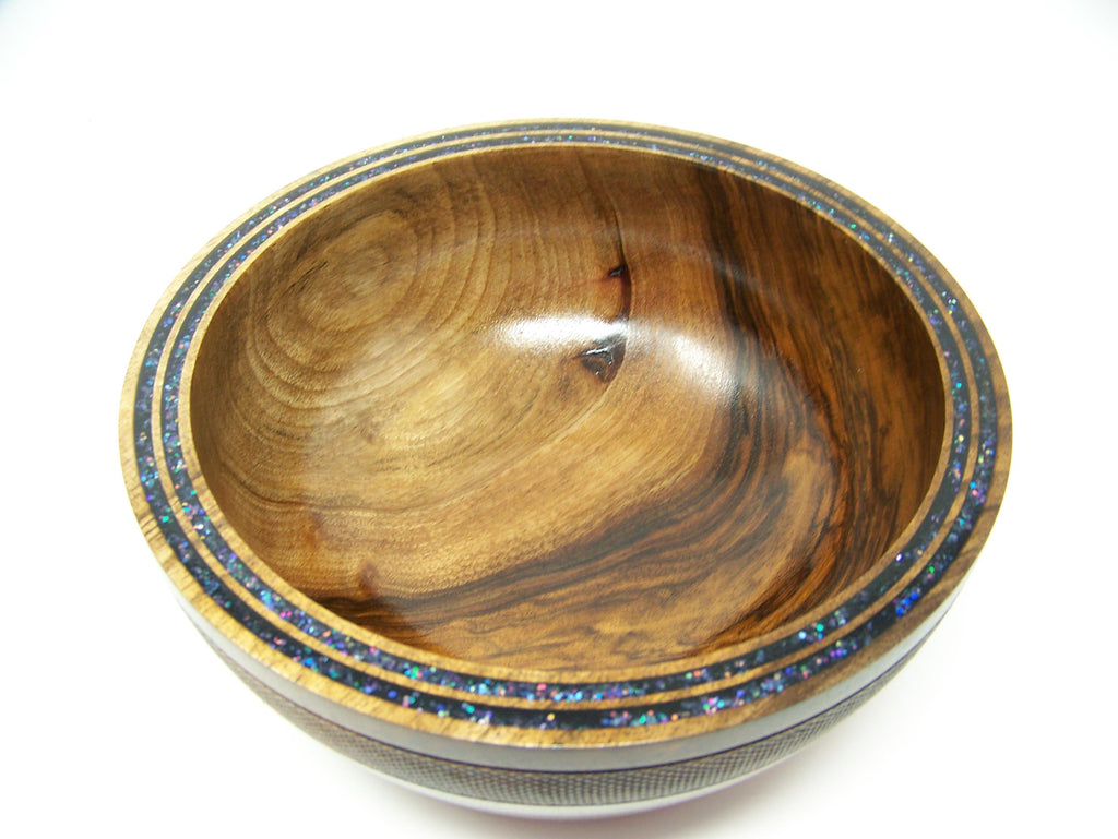 Black walnut Bowl with detailing  & double rows of epoxy glitter around rim.