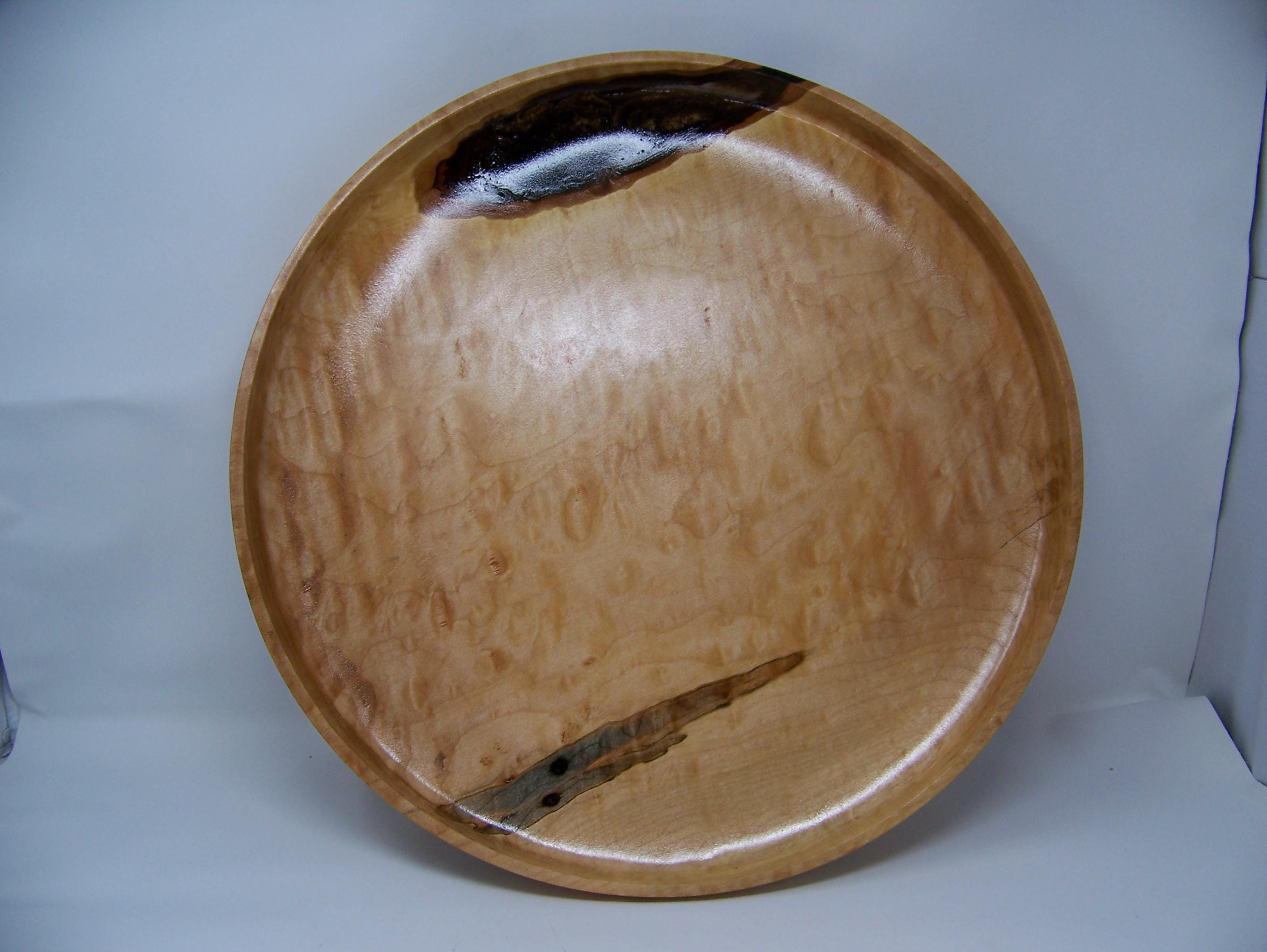 Serving Platter - Dish - made with Figured Maple - inlay with brown Epoxy