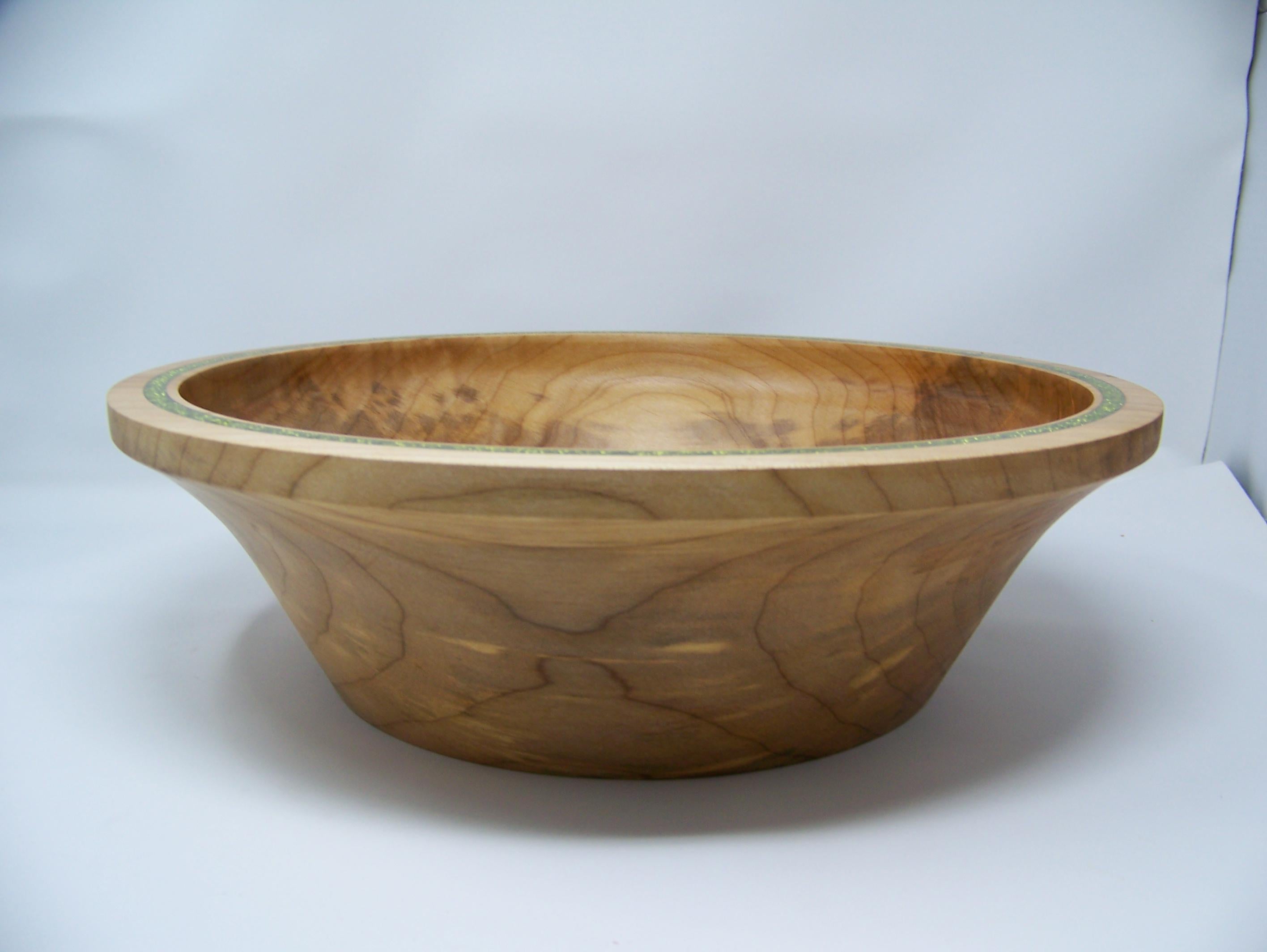 Maple - Large Serving Bowl - Inlayed with green glitter epoxy.