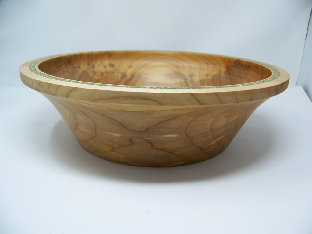 Maple - Large Serving Bowl - Inlayed with green glitter epoxy.