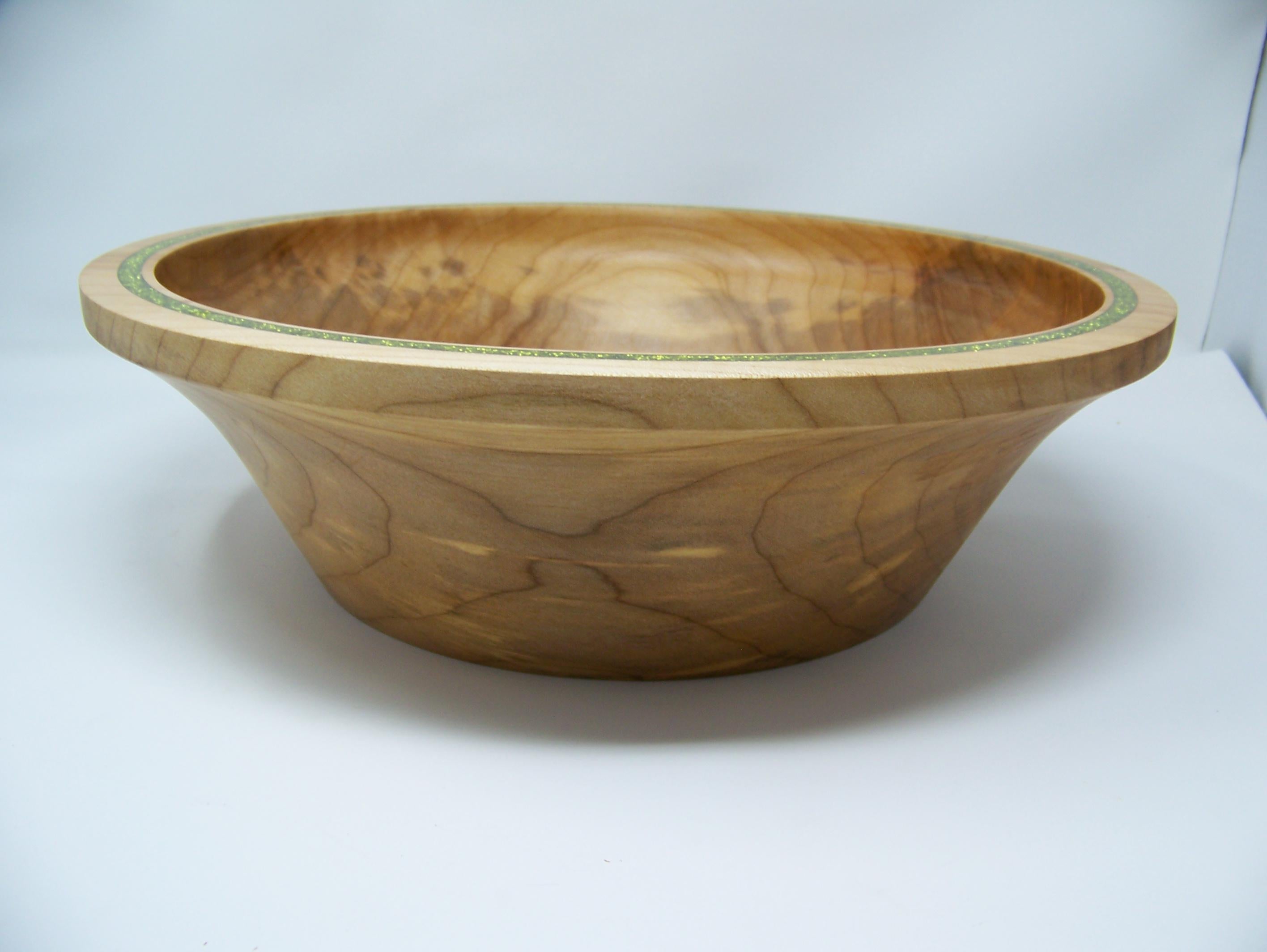 Maple - Large Serving Bowl - Inlayed with green glitter epoxy.