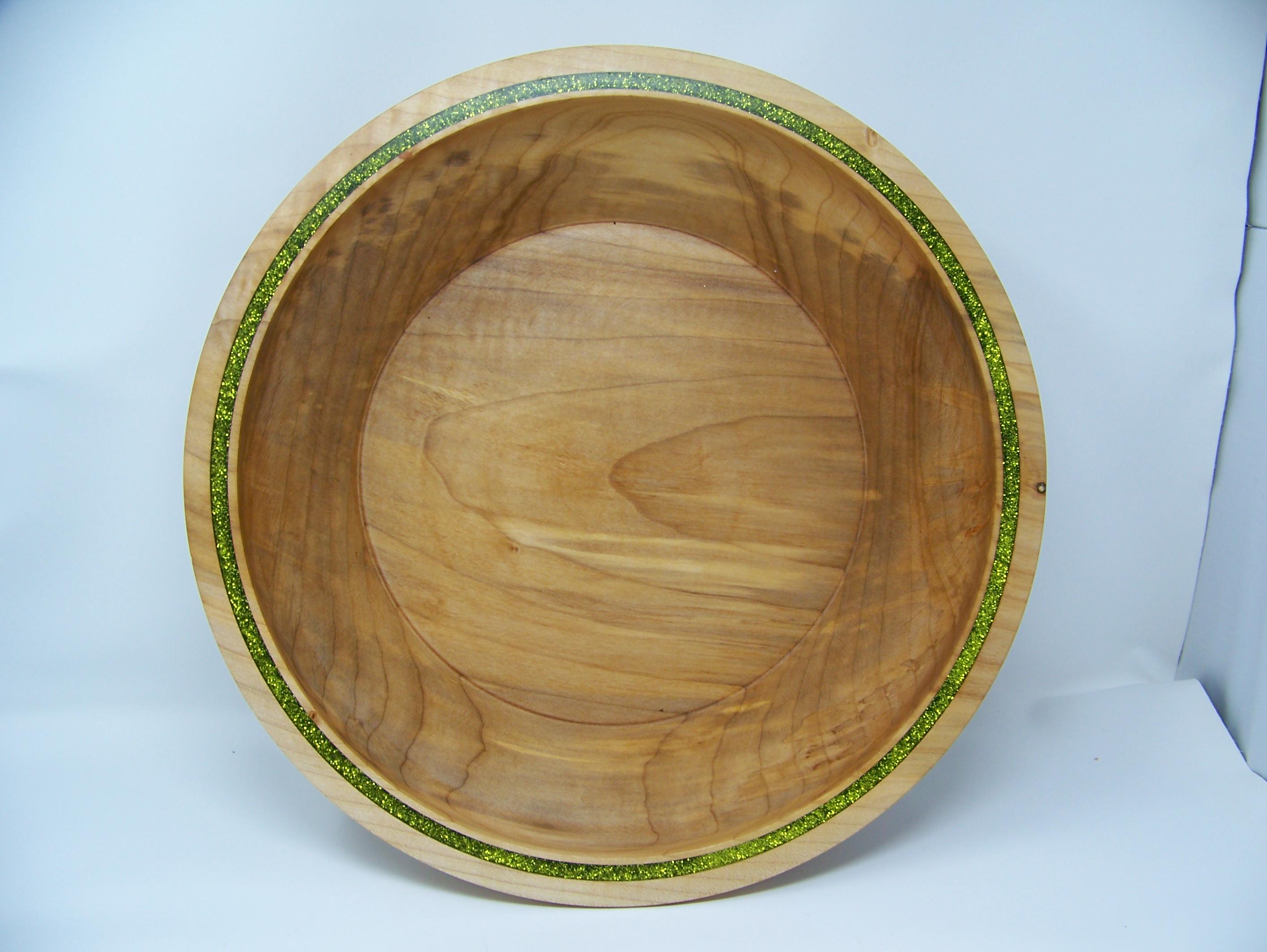 Maple - Large Serving Bowl - Inlayed with green glitter epoxy.