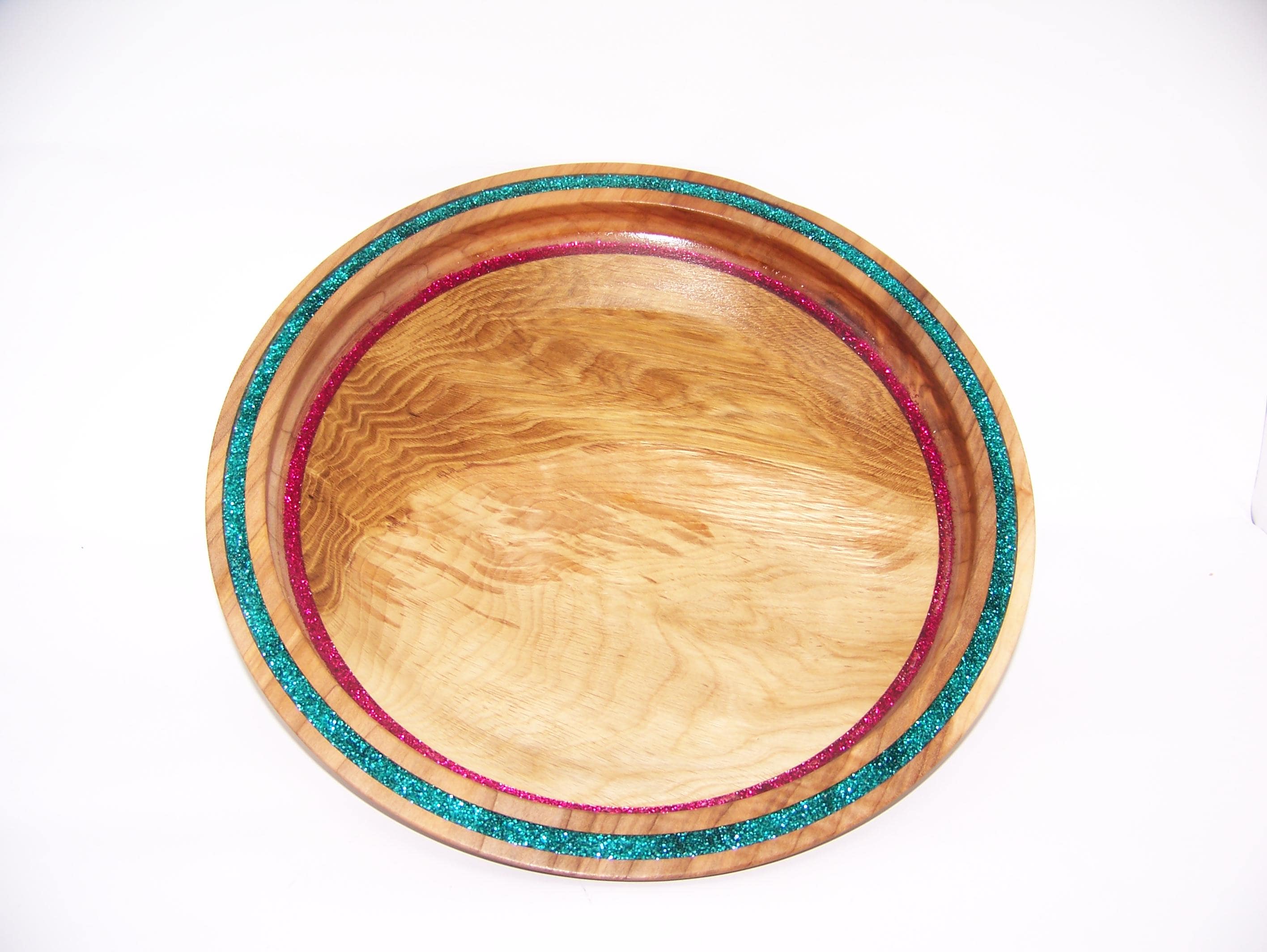Oak - Platter - Serving Dish with Red and Green Glitter Inlay - Christmas Serving Platter.