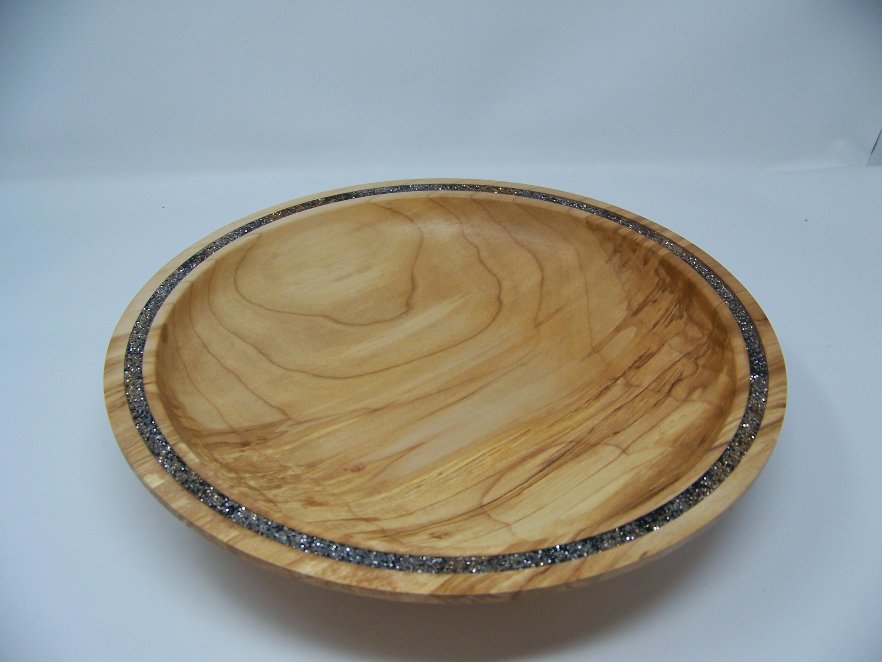 Maple - Serving Bowl - Inlayed with gold-silver /black glitter epoxy.