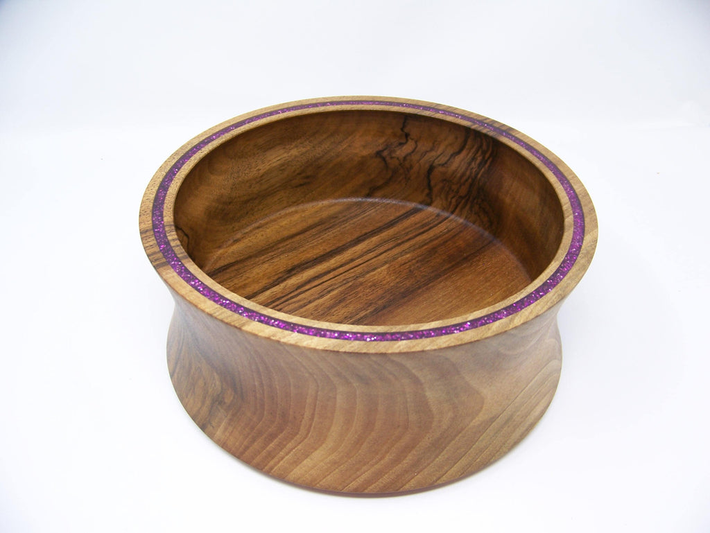 Black Walnut Decorative Bowl - Inlayed with Purple glitter epoxy.