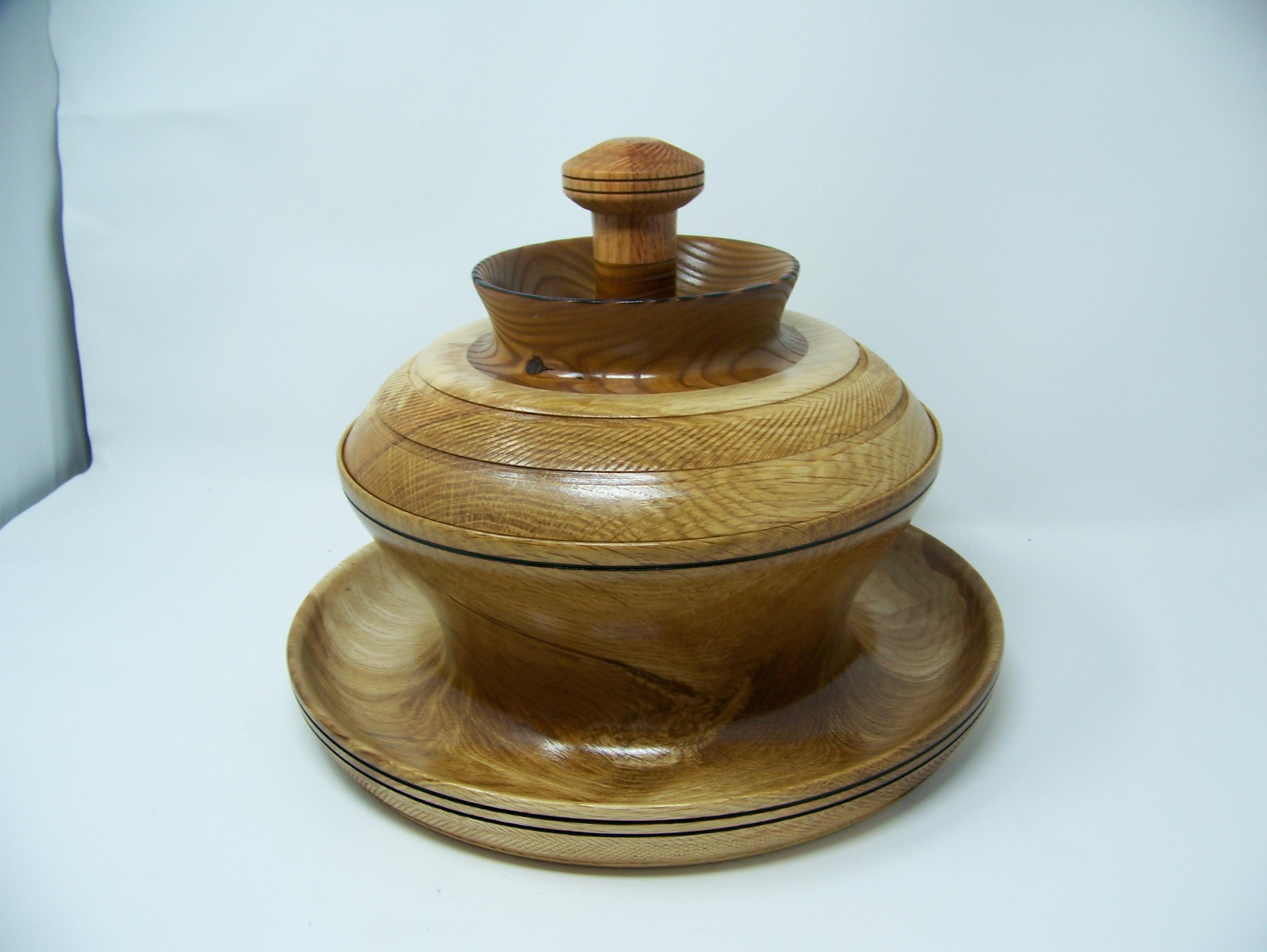 Oak and Russian Olive Ultimate Covered Bowl - Candy/Nut dish with detailing