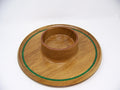 Oak - candy dish - serving dish - Christmas accent colors inlayed around rim.