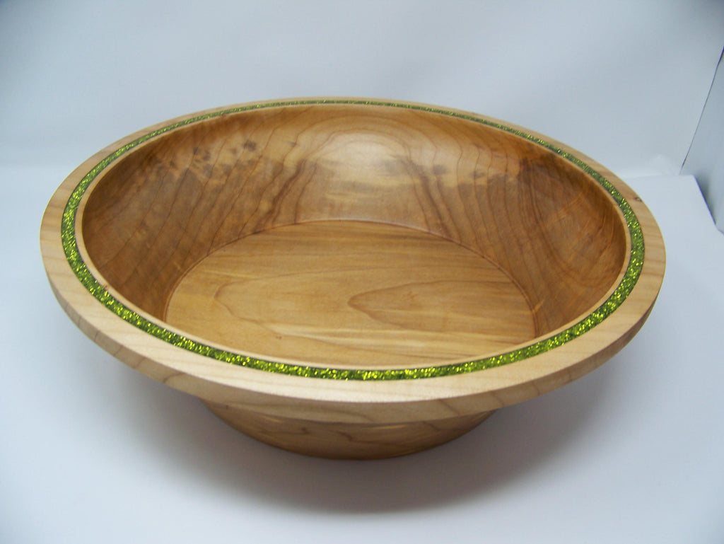 Maple - Large Serving Bowl - Inlayed with green glitter epoxy.