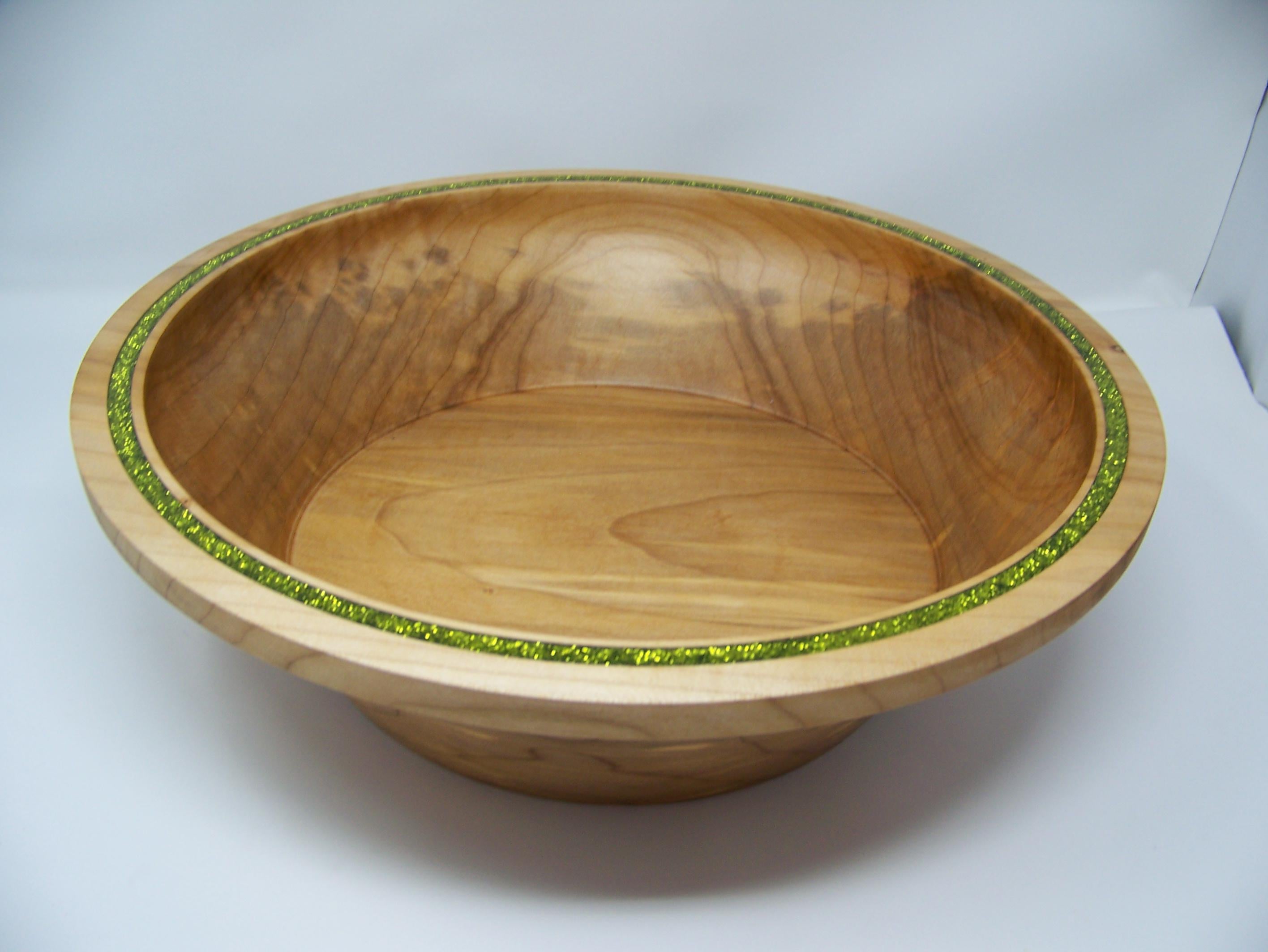 Maple - Large Serving Bowl - Inlayed with green glitter epoxy.
