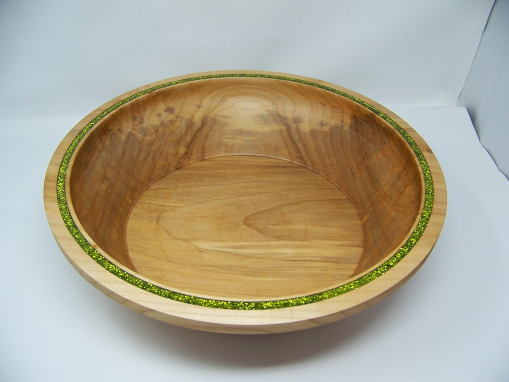 Maple - Large Serving Bowl - Inlayed with green glitter epoxy.
