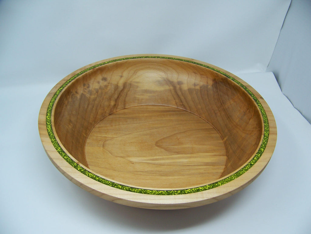 Maple - Large Serving Bowl - Inlayed with green glitter epoxy.