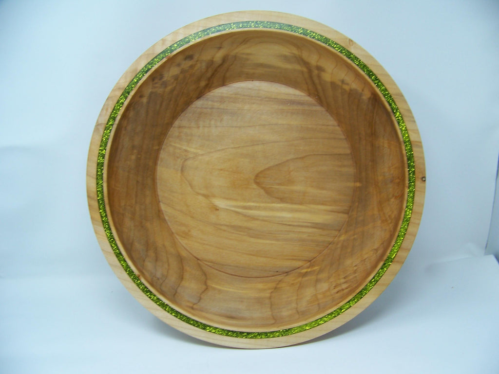 Maple - Large Serving Bowl - Inlayed with green glitter epoxy.