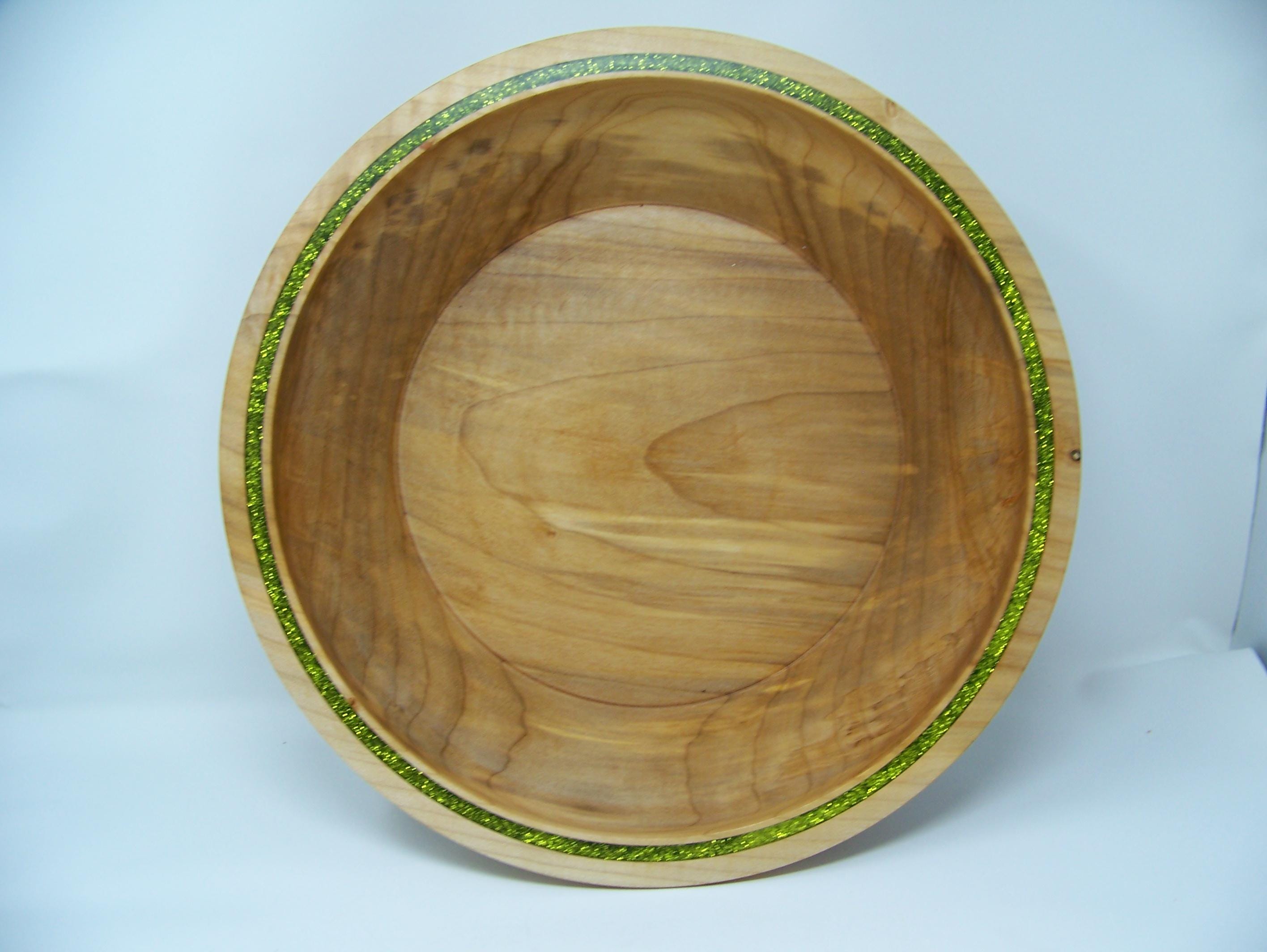 Maple - Large Serving Bowl - Inlayed with green glitter epoxy.