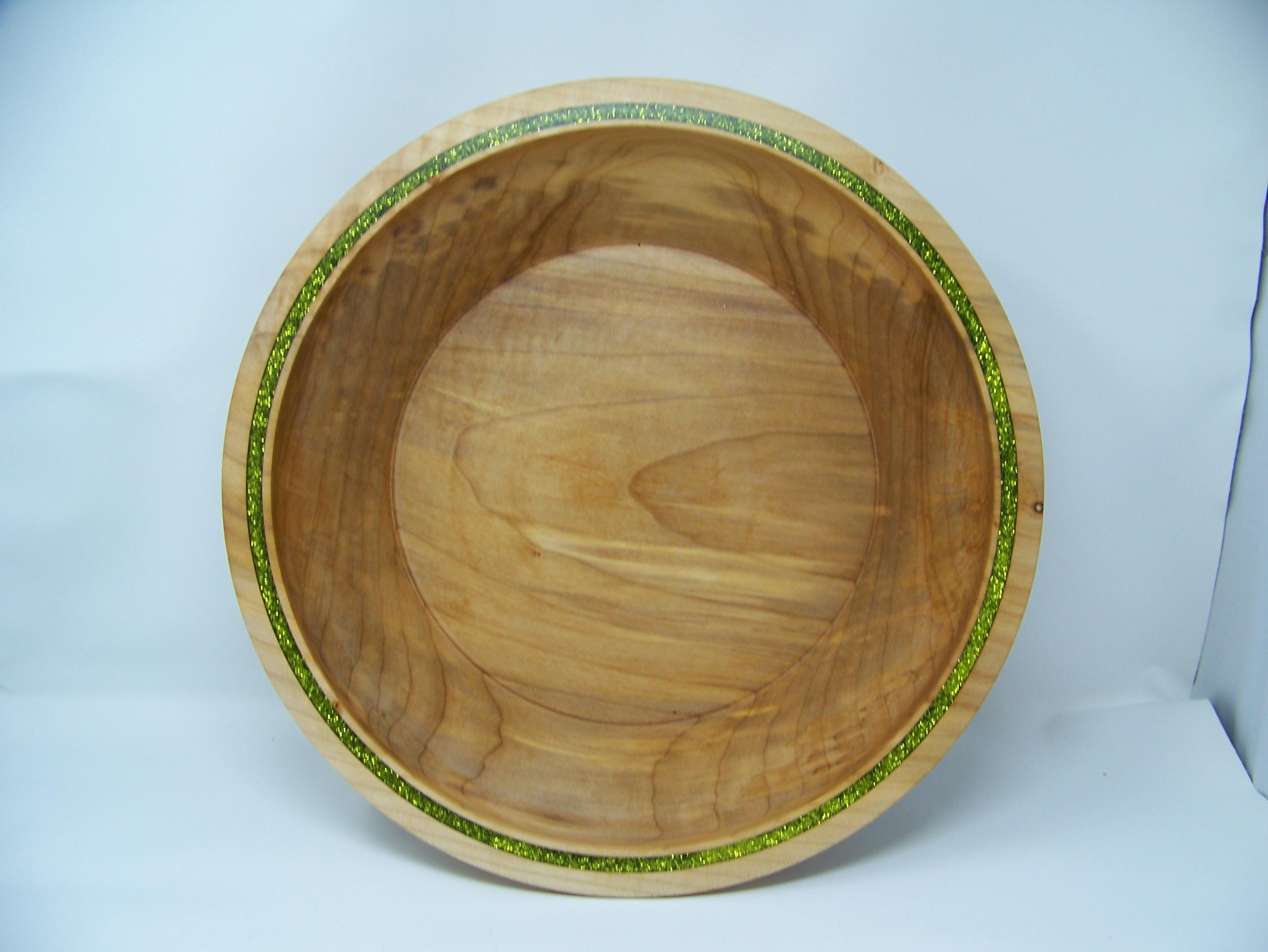 Maple - Large Serving Bowl - Inlayed with green glitter epoxy.