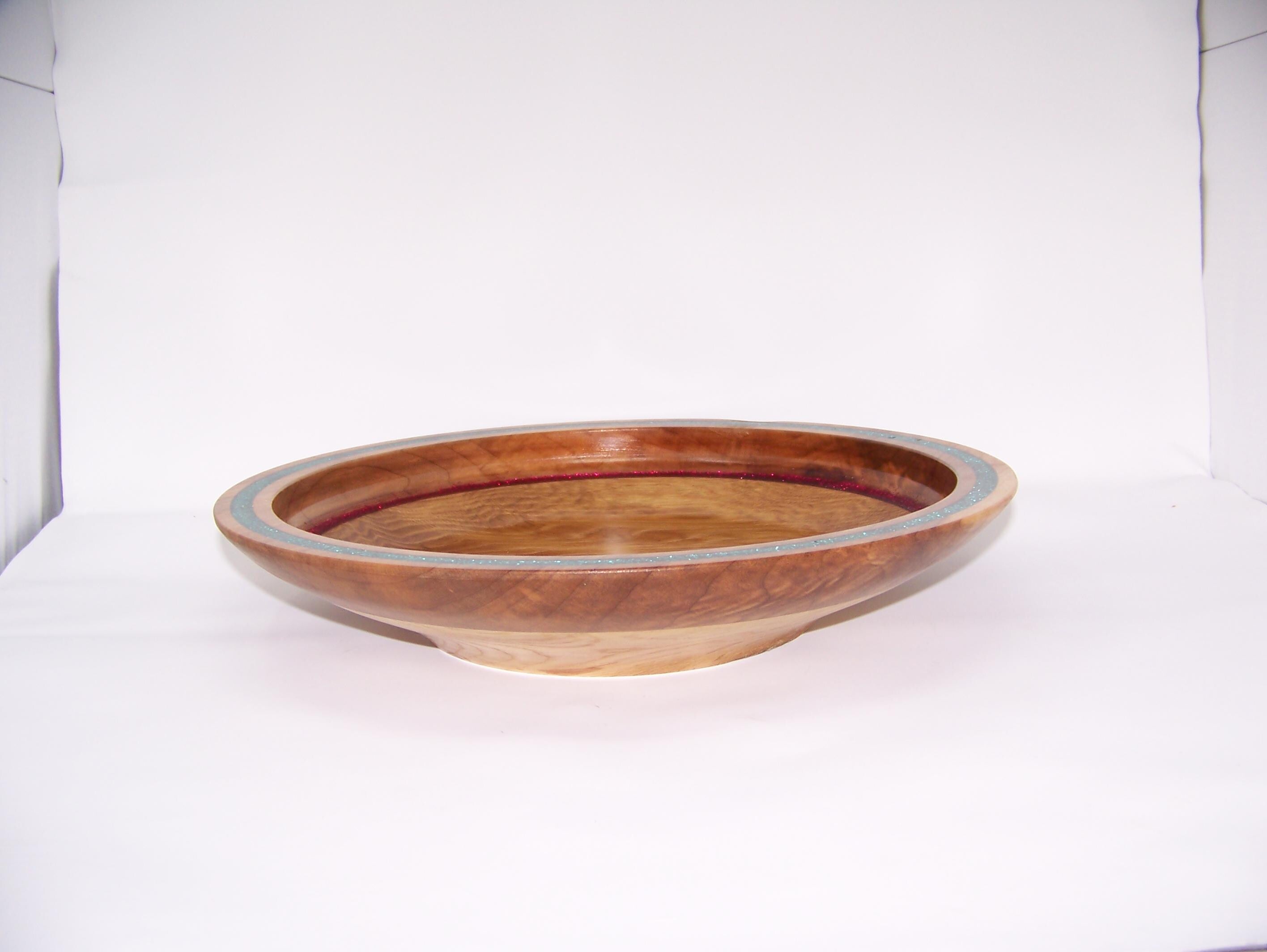Oak - Platter - Serving Dish with Red and Green Glitter Inlay - Christmas Serving Platter.
