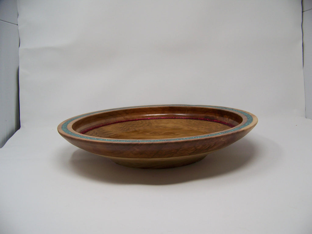 Oak - Platter - Serving Dish with Red and Green Glitter Inlay - Christmas Serving Platter.