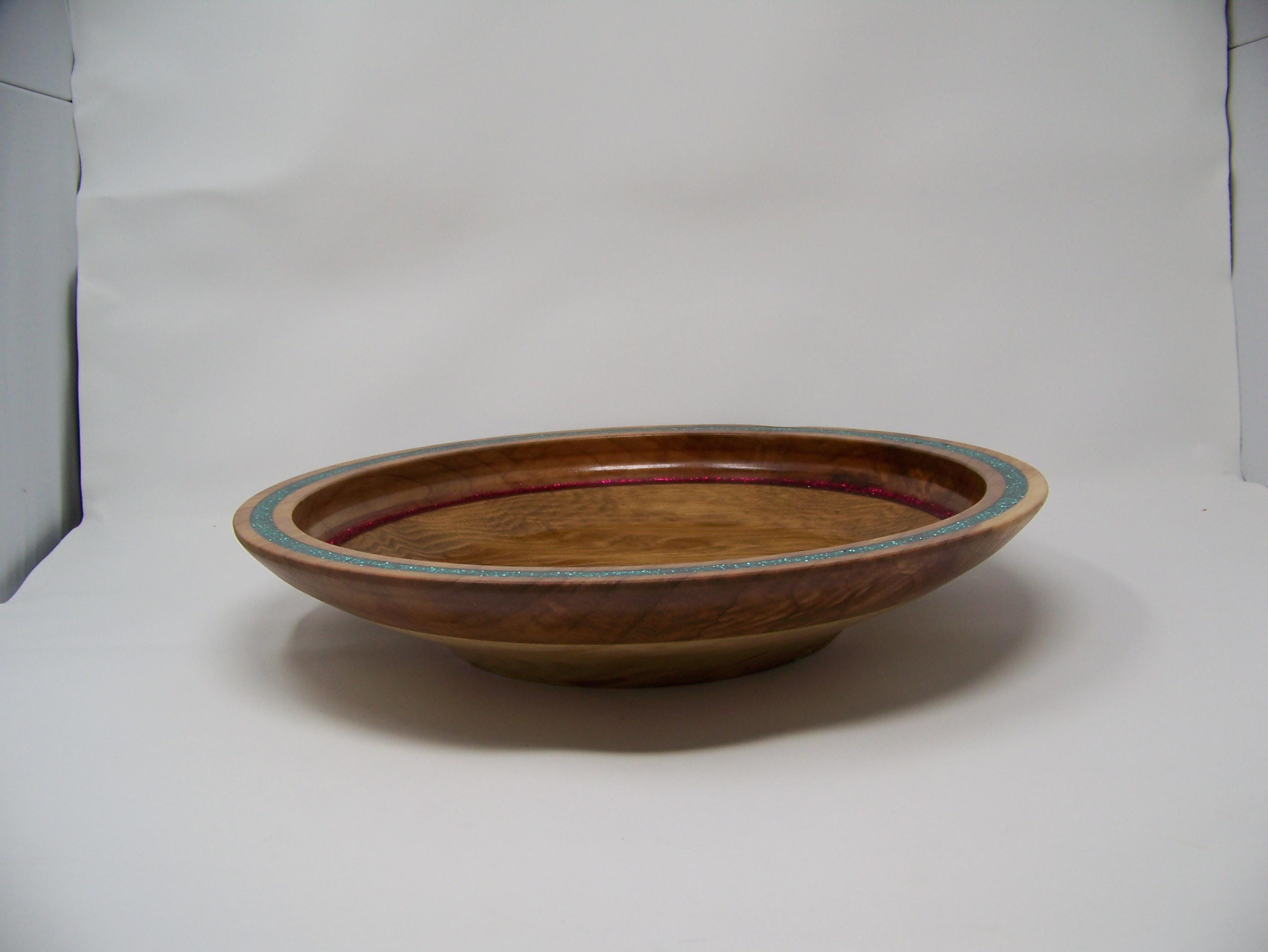 Oak - Platter - Serving Dish with Red and Green Glitter Inlay - Christmas Serving Platter.