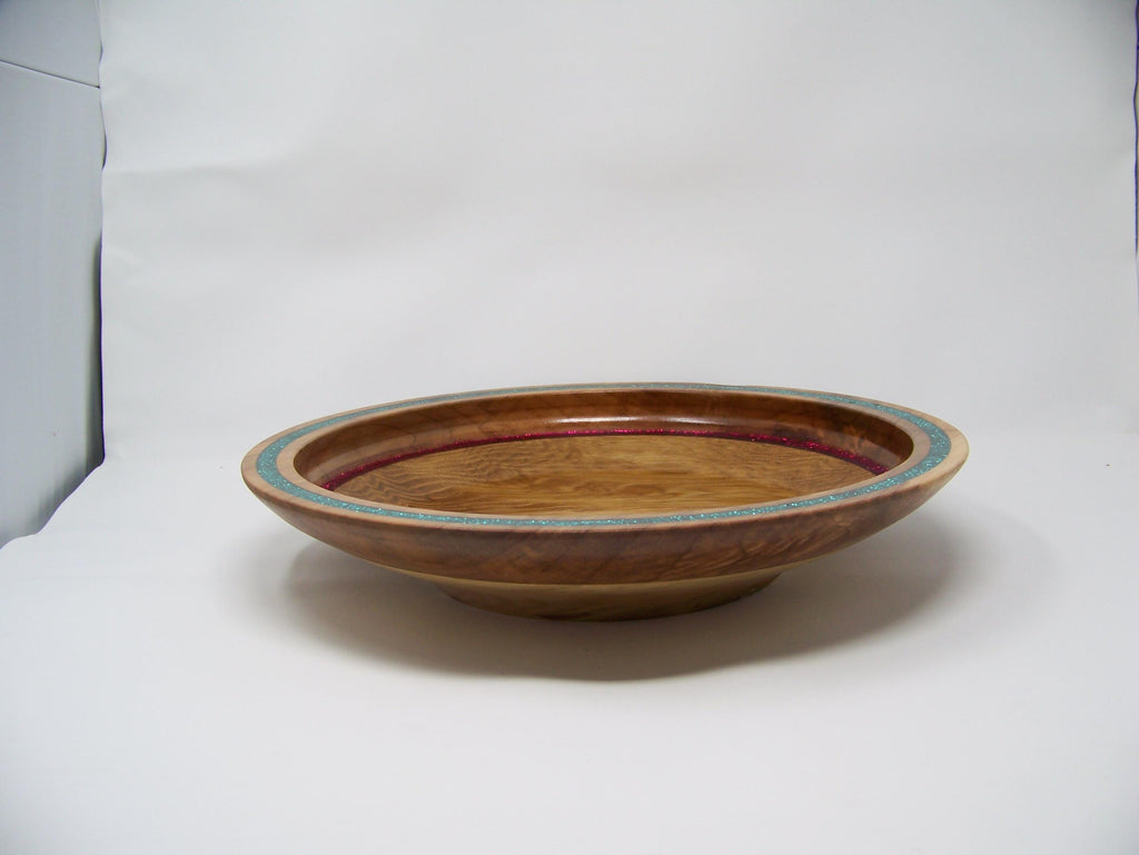 Oak - Platter - Serving Dish with Red and Green Glitter Inlay - Christmas Serving Platter.
